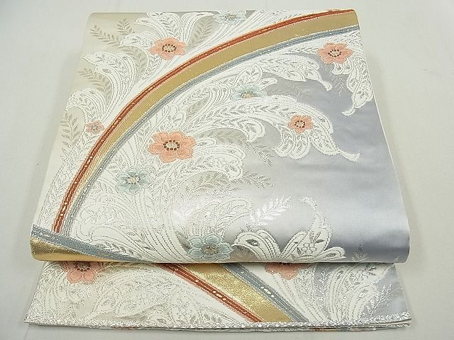 平和屋着物■六通柄袋帯 華模様 金銀糸 逸品 jm3151