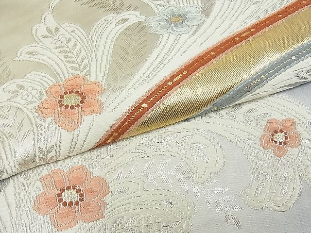 平和屋着物■六通柄袋帯 華模様 金銀糸 逸品 jm3151