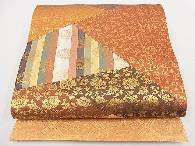平和屋着物■太鼓柄袋帯 切嵌 花唐草文 金糸 逸品 jm3163