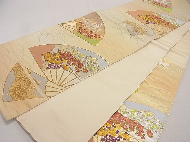 平和屋着物■六通柄袋帯 扇面草花文 金銀糸 逸品 jm3215