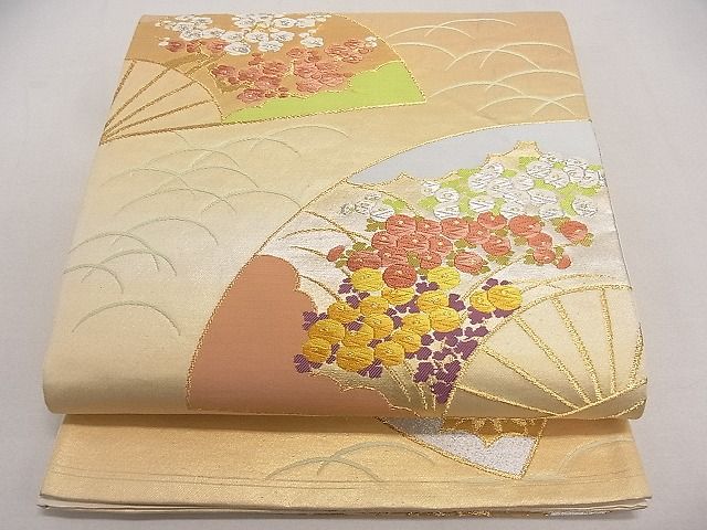 平和屋着物■六通柄袋帯 扇面草花文 金銀糸 逸品 jm3215