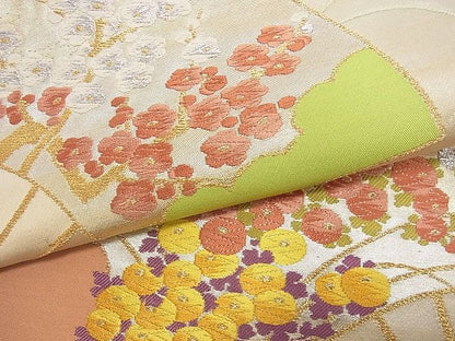 平和屋着物■六通柄袋帯 扇面草花文 金銀糸 逸品 jm3215