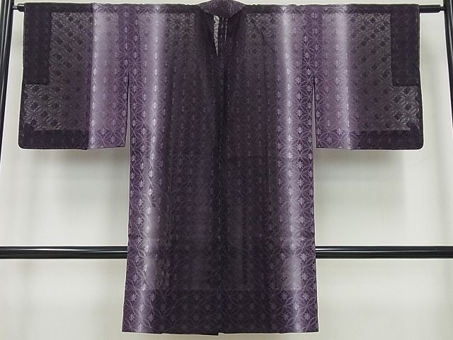平和屋本店■極上　道中着　ロング丈　オーガンジー　松岡姫　スリーシーズン　春夏秋　七宝花文　伊と幸　反端付き　逸品　未使用4s219