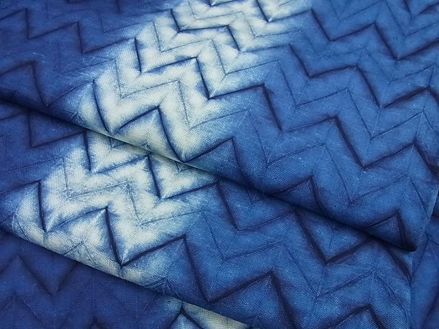 平和屋本店▽極上　紬　本藍　絞り　単衣　逸品　4s235