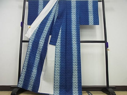 平和屋本店▽極上　紬　本藍　絞り　単衣　逸品　4s235