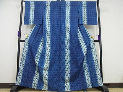 平和屋本店▽極上　紬　本藍　絞り　単衣　逸品　4s235