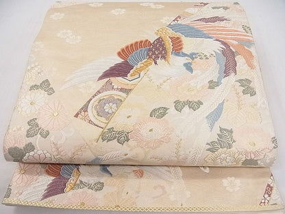 平和屋着物■六通柄袋帯 色紙鳳凰花文 金糸 逸品 ya0973