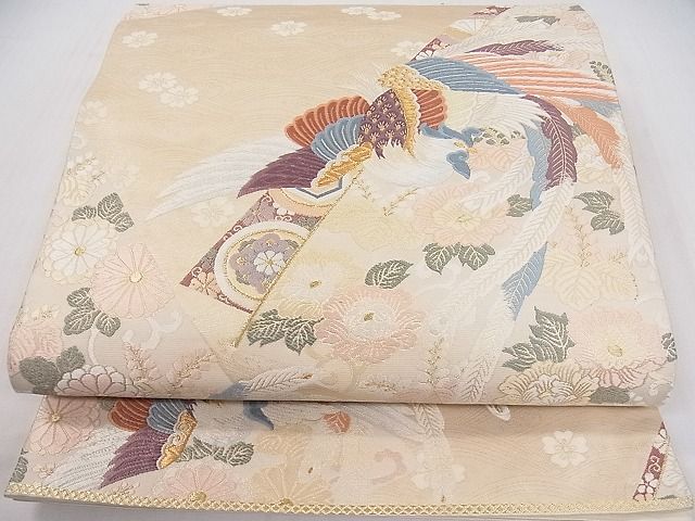 平和屋着物■六通柄袋帯 色紙鳳凰花文 金糸 逸品 ya0973