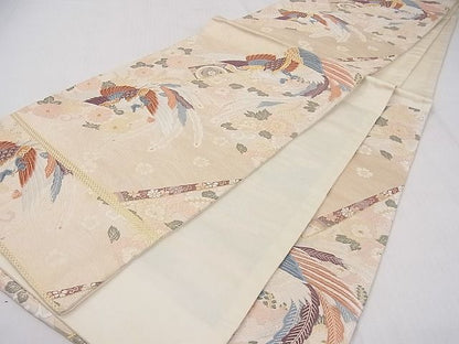 平和屋着物■六通柄袋帯 色紙鳳凰花文 金糸 逸品 ya0973