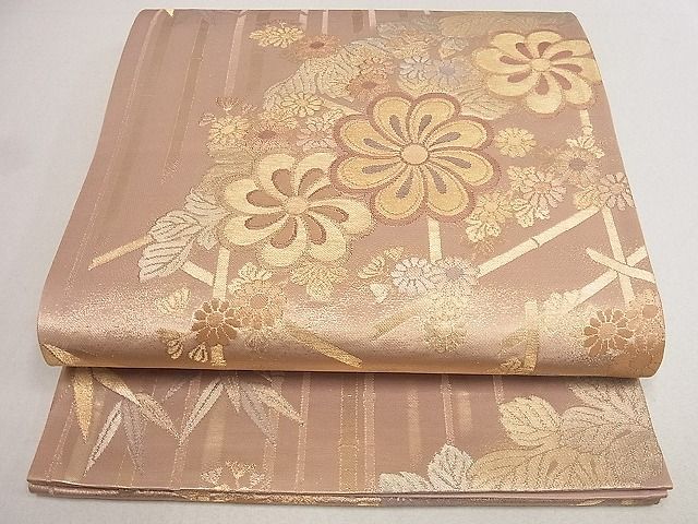 平和屋着物■六通柄袋帯 草花文 金糸 逸品 du4101