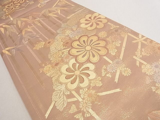 平和屋着物■六通柄袋帯 草花文 金糸 逸品 du4101