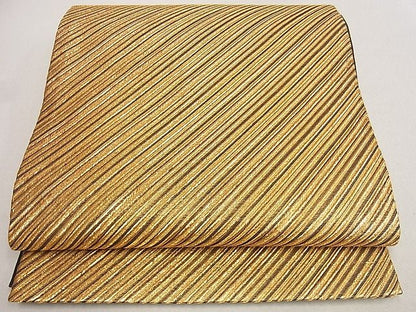 平和屋着物■六通柄袋帯 斜縞 金糸 逸品 du4134