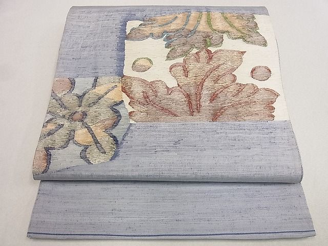 平和屋着物■太鼓柄袋帯 紬地 洋花文 金糸 逸品 du4167