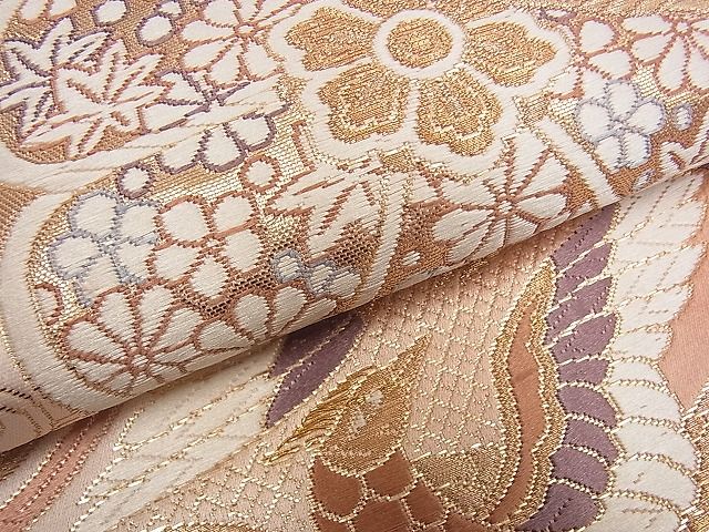 平和屋着物■六通柄袋帯 向かい鳳凰吉祥花文 金糸 逸品 du4176