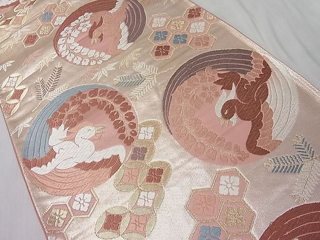 平和屋着物■六通柄袋帯 唐織 鳳凰花丸文 金糸 逸品 ut7354