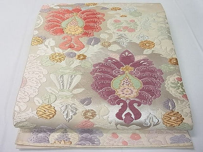 平和屋着物■六通柄袋帯 唐織 吉祥花文 金糸 逸品 ut7477