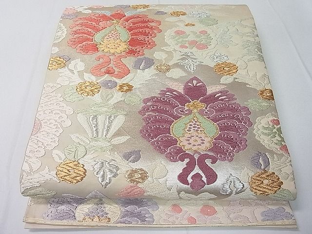 平和屋着物■六通柄袋帯 唐織 吉祥花文 金糸 逸品 ut7477