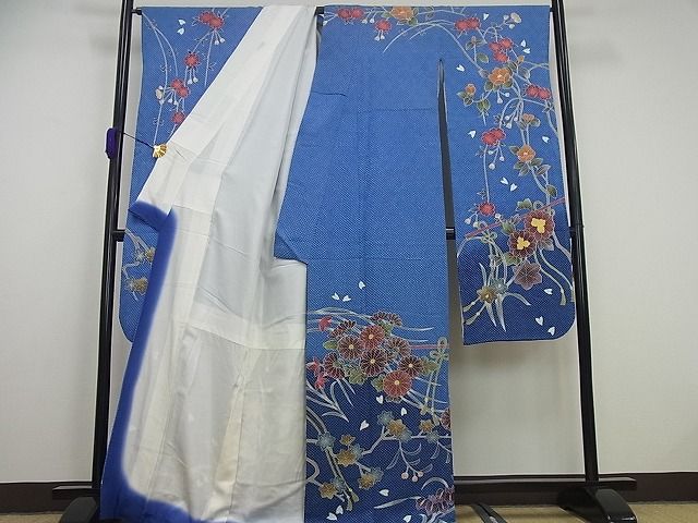 平和屋本店●希少　名門　藤娘きぬたや・総絞り　振袖・長襦袢セット　草花文　落款有り　逸品4s280