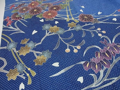 平和屋本店●希少　名門　藤娘きぬたや・総絞り　振袖・長襦袢セット　草花文　落款有り　逸品4s280