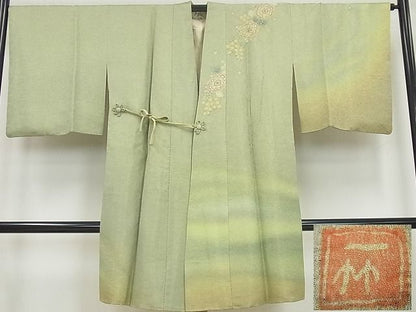 平和屋本店∞最高級　初代　久保田一竹　幻の辻が花　道中着　ロング丈　金通し地　パールトーン加工　逸品4s290