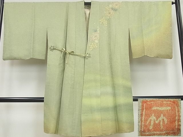 平和屋本店∞最高級　初代　久保田一竹　幻の辻が花　道中着　ロング丈　金通し地　パールトーン加工　逸品4s290