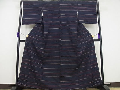 平和屋本店●極上　郡上紬　草木染　横段文　逸品　未使用4s297
