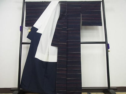 平和屋本店●極上　郡上紬　草木染　横段文　逸品　未使用4s297