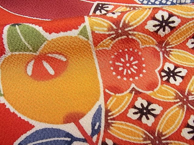 平和屋本店●極上 和染紅型 栗山紅型 栗山吉三郎 振袖 誰が袖草花文 鬼しぼ縮緬 逸品4s303