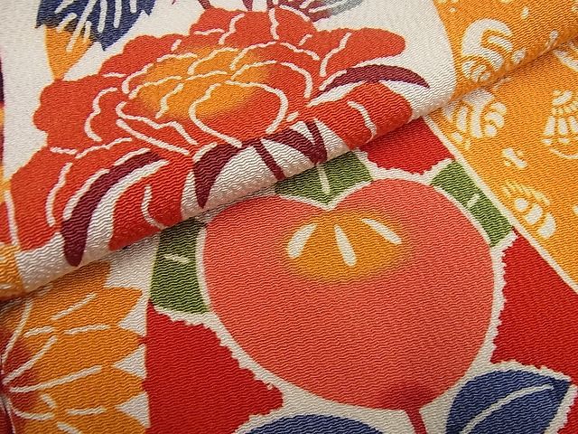 平和屋本店●極上 和染紅型 栗山紅型 栗山吉三郎 振袖 誰が袖草花文 鬼しぼ縮緬 逸品4s303