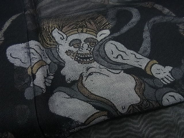 平和屋本店＊極上　夏物　訪問着　無双　紗袷　紗×紗　風神雷神　金彩　黒地　パールトーン加工　逸品4s305