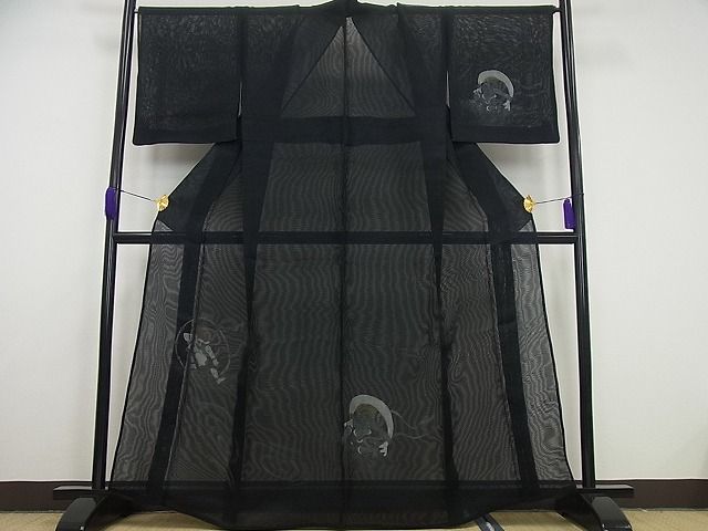 平和屋本店＊極上　夏物　訪問着　無双　紗袷　紗×紗　風神雷神　金彩　黒地　パールトーン加工　逸品4s305