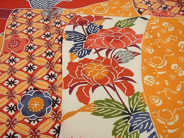 平和屋本店●極上 和染紅型 栗山紅型 栗山吉三郎 振袖 誰が袖草花文 鬼しぼ縮緬 逸品4s303