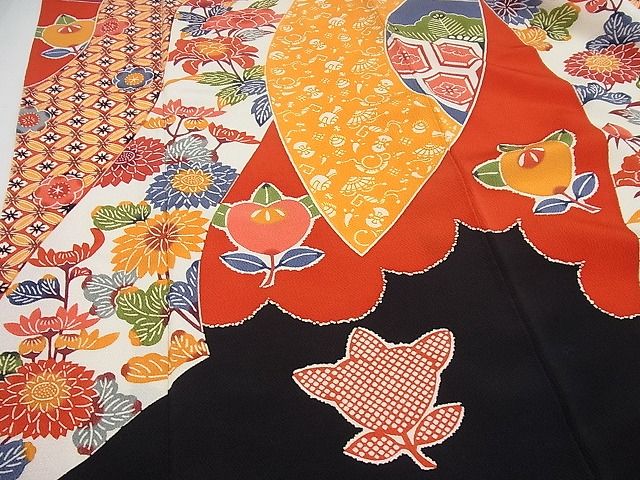 平和屋本店●極上 和染紅型 栗山紅型 栗山吉三郎 振袖 誰が袖草花文 鬼しぼ縮緬 逸品4s303