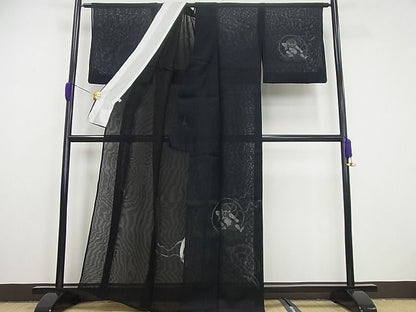 平和屋本店＊極上　夏物　訪問着　無双　紗袷　紗×紗　風神雷神　金彩　黒地　パールトーン加工　逸品4s305