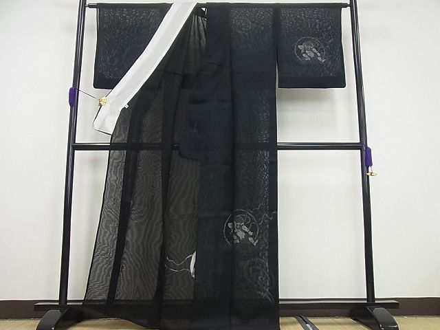 平和屋本店＊極上　夏物　訪問着　無双　紗袷　紗×紗　風神雷神　金彩　黒地　パールトーン加工　逸品4s305