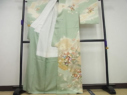 平和屋本店●極上　創業460年・千總　訪問着　駒刺繍　霞草花文　金彩　小田急扱い　逸品4s314