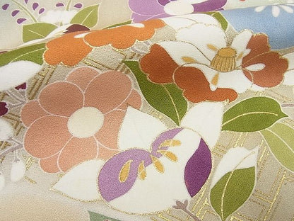 平和屋本店●極上　創業460年・千總　訪問着　駒刺繍　霞草花文　金彩　小田急扱い　逸品4s314