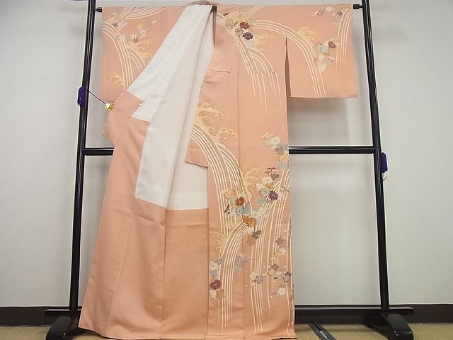 平和屋本店●極上　創業460年・千總　訪問着　駒刺繍　立波草花文　曙色　金彩　大丸扱い　逸品4s315