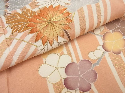 平和屋本店●極上　創業460年・千總　訪問着　駒刺繍　立波草花文　曙色　金彩　大丸扱い　逸品4s315
