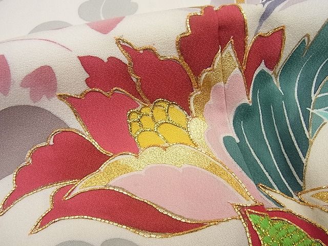 平和屋本店●極上　創業460年・千總　振袖・長襦袢セット　駒刺繍　更紗花唐草文　金彩　半衿刺繍　逸品4s316