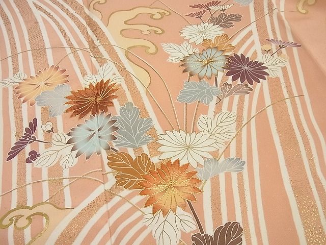 平和屋本店●極上　創業460年・千總　訪問着　駒刺繍　立波草花文　曙色　金彩　大丸扱い　逸品4s315