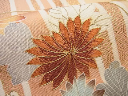 平和屋本店●極上　創業460年・千總　訪問着　駒刺繍　立波草花文　曙色　金彩　大丸扱い　逸品4s315