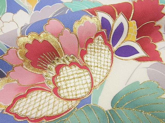 平和屋本店●極上　創業460年・千總　振袖・長襦袢セット　駒刺繍　更紗花唐草文　金彩　半衿刺繍　逸品4s316