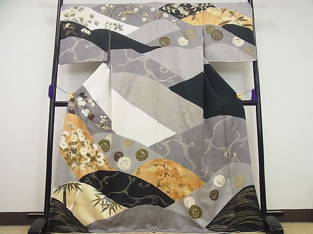 平和屋本店●極上　十日町　名門青柳高級ブランド　大喜百花　訪問着　駒刺繍　立波草花文　金彩　パールトーン加工　逸品4s331