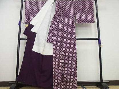 平和屋本店■極上　岩手の匠　草紫堂　南部絞り　紫根染　紬　七宝文　逸品4s338
