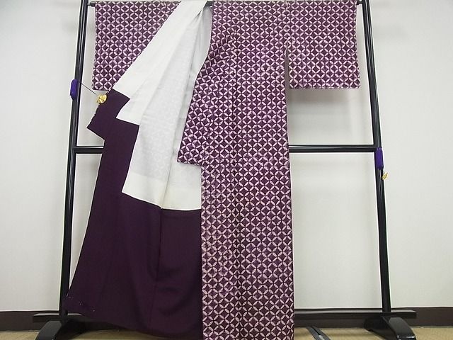 平和屋本店■極上　岩手の匠　草紫堂　南部絞り　紫根染　紬　七宝文　逸品4s338