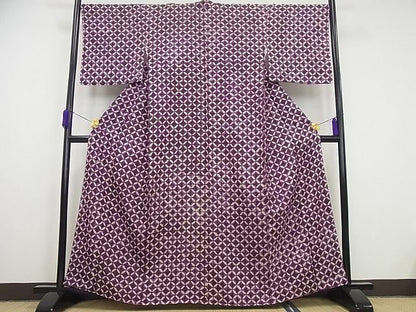 平和屋本店■極上　岩手の匠　草紫堂　南部絞り　紫根染　紬　七宝文　逸品4s338