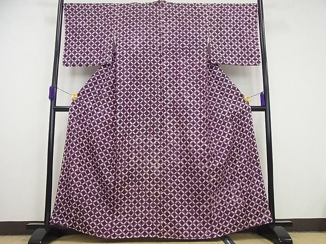 平和屋本店■極上　岩手の匠　草紫堂　南部絞り　紫根染　紬　七宝文　逸品4s338