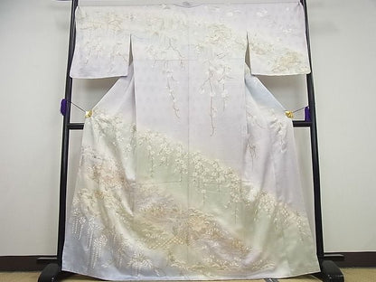 平和屋本店●極上 訪問着 総刺繍 駒刺繍 風景草花文 暈し染め 金糸 逸品4s349