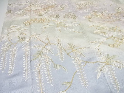 平和屋本店●極上 訪問着 総刺繍 駒刺繍 風景草花文 暈し染め 金糸 逸品4s349